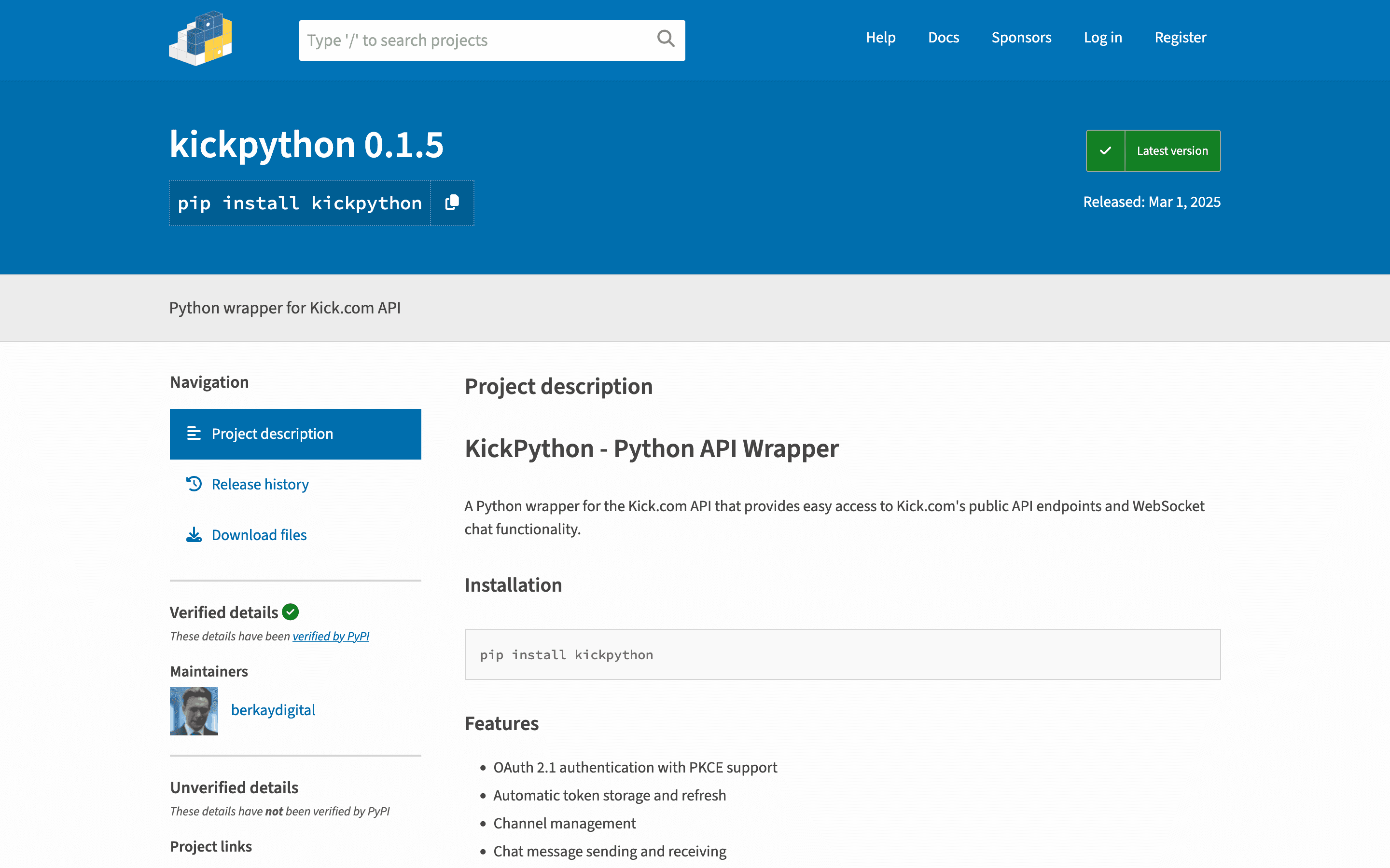 Kick.com Python Library